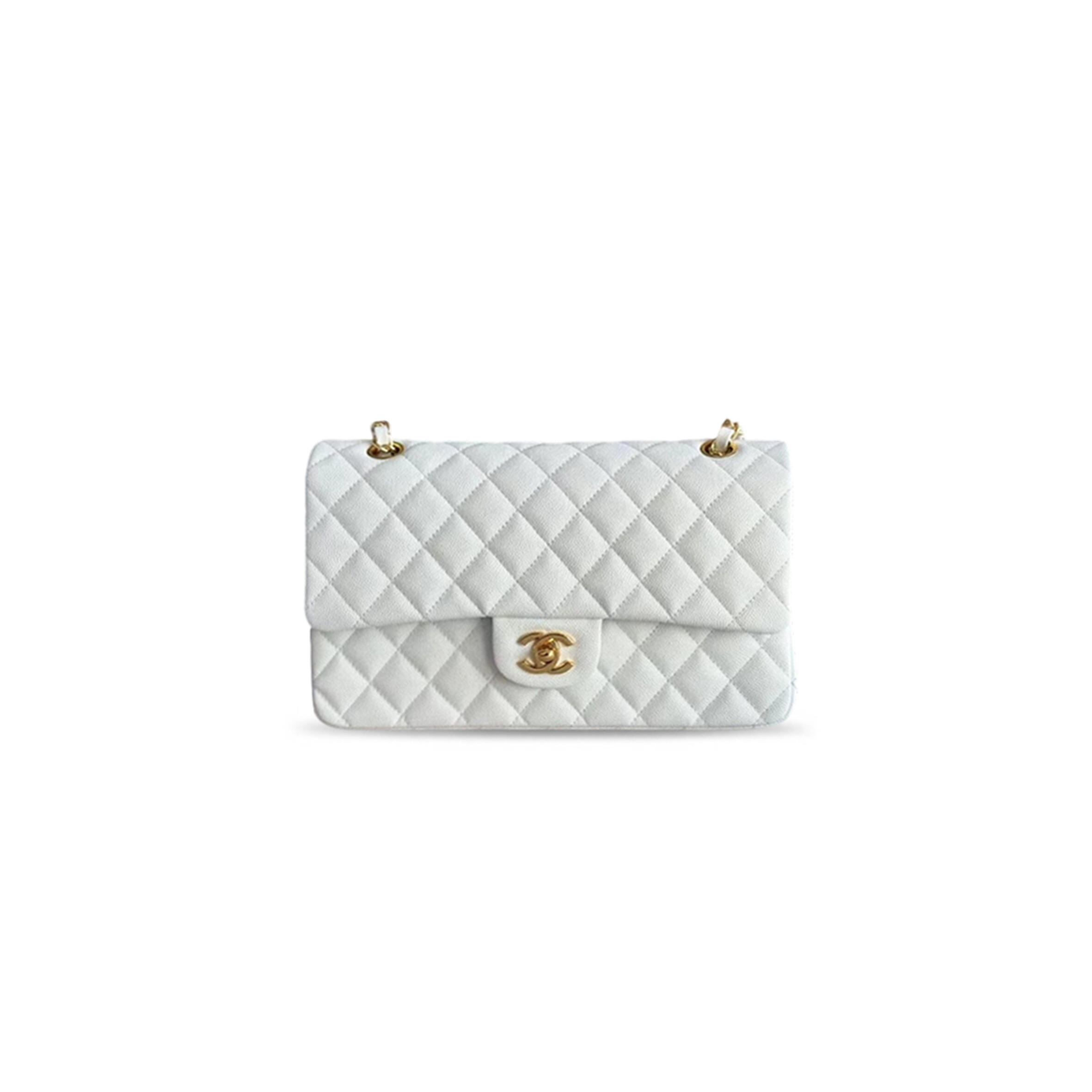 CHANEL WHITE CAVIAR MEDIUM CLASSIC DOUBLE FLAP BAG A01112 (25.5*15.5*6.5cm)